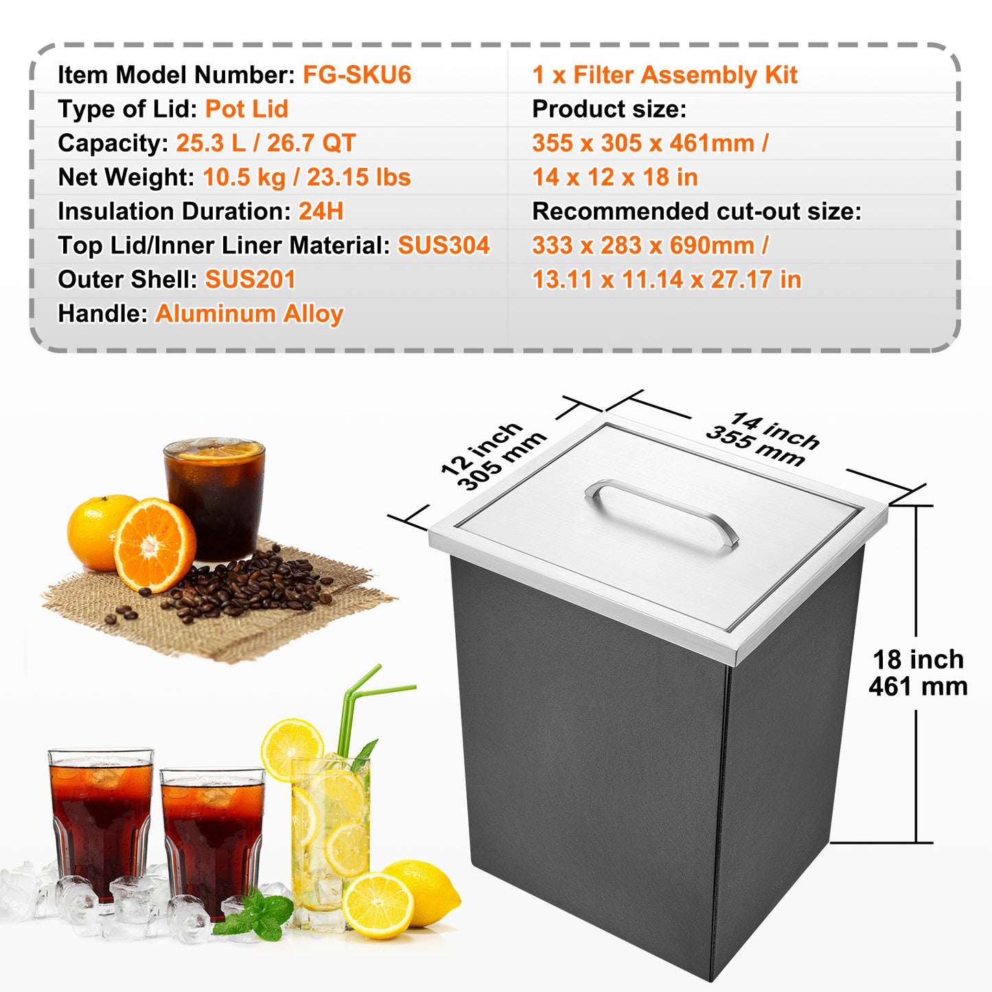 ijskastje – ijsbox – minibar – ijskoeler – ijsbak – roestvrij staal – 25 liter capaciteit – zonder elektriciteit