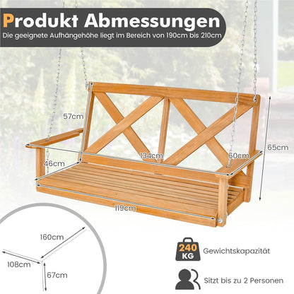 Schommelbank – Tuinschommel – Hangbank – Buitenbank – Verandaschommel – Houten 2-zits – Weerbestendig Dennenhout – Verstelbare Ophanghoogte