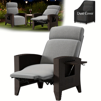 Loungestoel – Loungebank – Tuinstoel – Relaxstoel – Rotan Stoel – Grijs Met Inklapbare Tafel – Memory Foam Kussen – Verstelbare Rugleuning