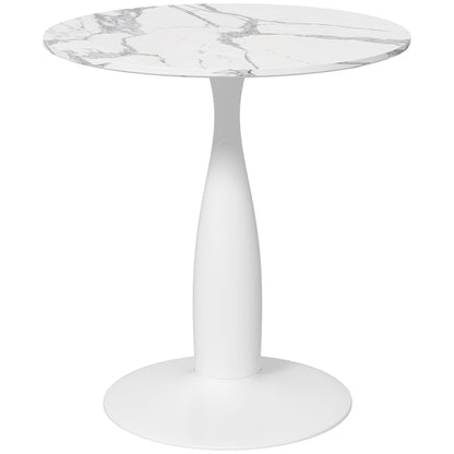 Rondetafel – Ronde Eettafel – Keukentafel – Kleine Tafel – Tafel Met Stalen Frame – Compact 70x74 cm – Melamine Blad – Antislip Voetjes – Wit