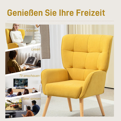 Fauteuil – Zetel – Loungestoel – Relaxstoel – Velours Bekleding – Geel – Met Metalen Frame – 10 cm Dikke Schuimlaag