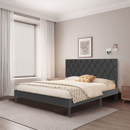 Gestoffeerd Ledikant – Bed – Bedframe – Slaapbank – Ledikant Zwart – Imitatieleren Bekleding – 90x200 Cm – Houten Lattenbodem – Modern Design
