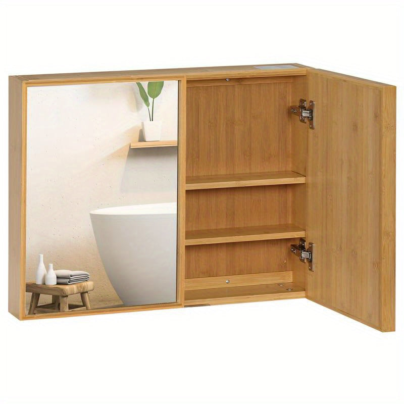 Badkamerkast – Badkamermeubel – Opbergkast – Spiegelkast – Wandschap – Spiegeldeuren – Schuifplanken – Compact Ontwerp – Hout Metaal Glas – 65,2x14x50 cm – Eenvoudige Montage