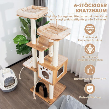 Krabpaal – Krabboom – Kattenmeubel – Kattenkrabpaal – Kattenboom – Houten Krabpaal 170 cm – Met Afneembare Kussens – Sisal Krabpalen