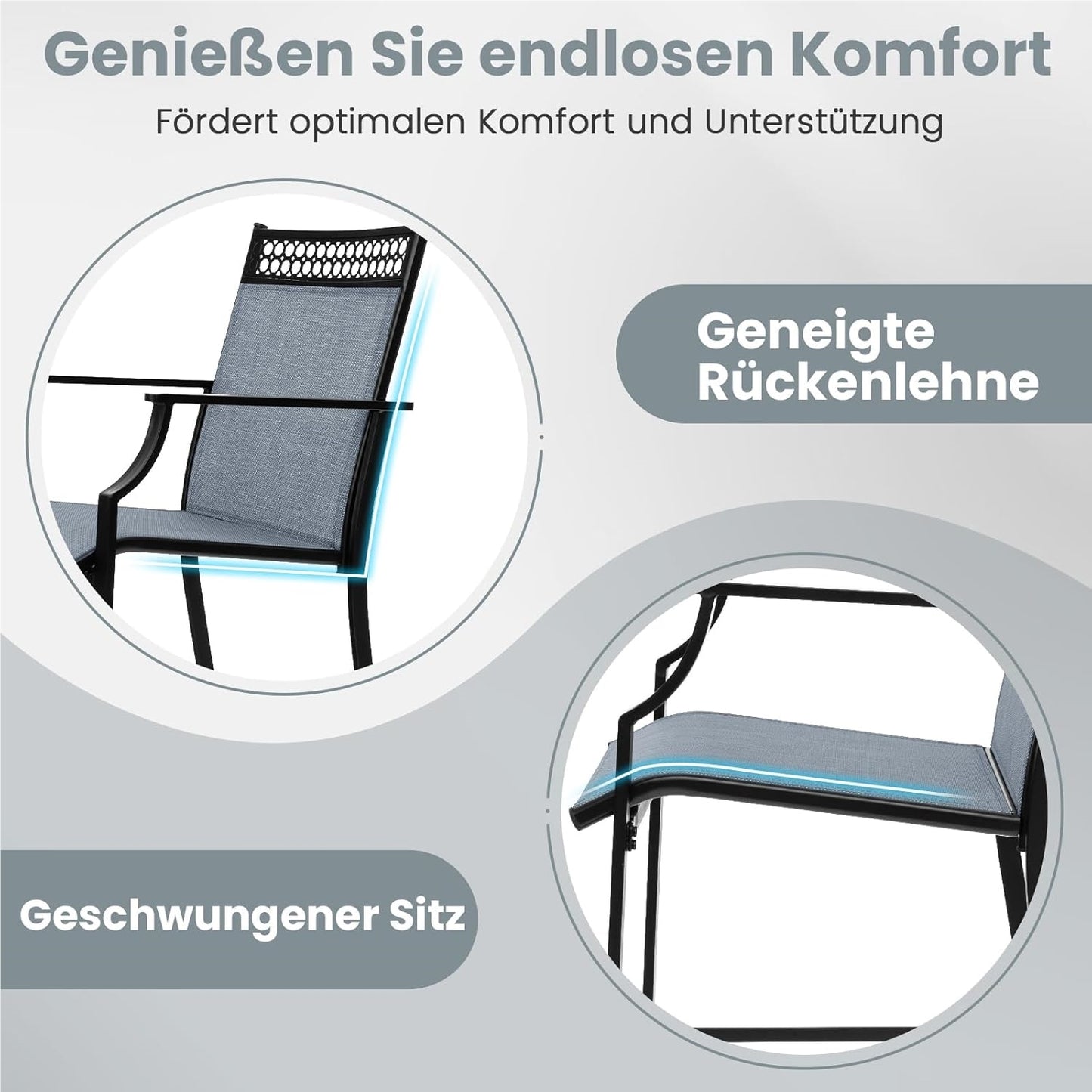 Tuinstoelen – Terrastoelen – Balkontoelen – Buitenstoelen – Barstoelen – Sneldrogende Zitting – Stevig Metalen Frame – Blauw – Set van 2 – Draagkracht 180 kg