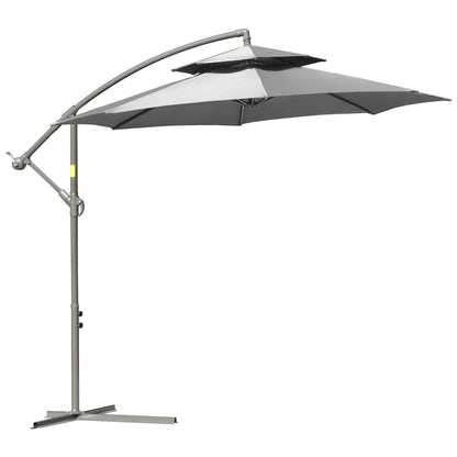Parasol – Stokparasol – Zweefparasol – Buitenparasol – Terrasparasol – Extra Groot Ø2,67 m – Dubbele Kap & Stalen Frame – Lichtgrijs