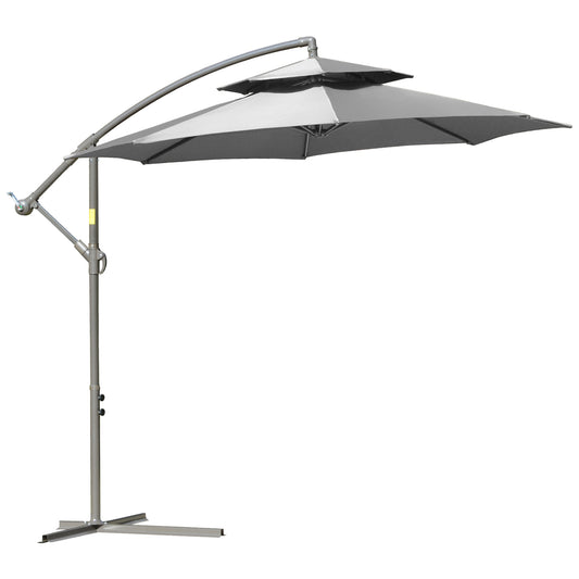 Parasol – Stokparasol – Zweefparasol – Buitenparasol – Terrasparasol – Extra Groot Ø2,67 m – Dubbele Kap & Stalen Frame – Lichtgrijs