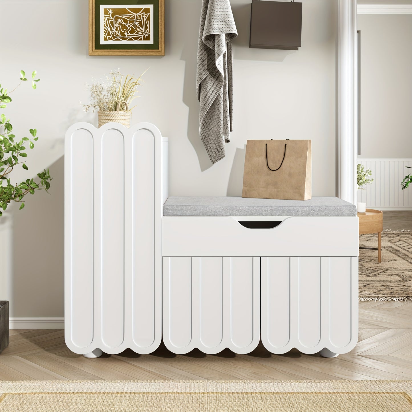 Schoenenkast – Halmeubel – Opbergkast – Schoenenopberger – Hal organizer – Wit – Met Zitplek en Ventilatie – Duurzaam Niet-Houten Materiaal – Compact Design