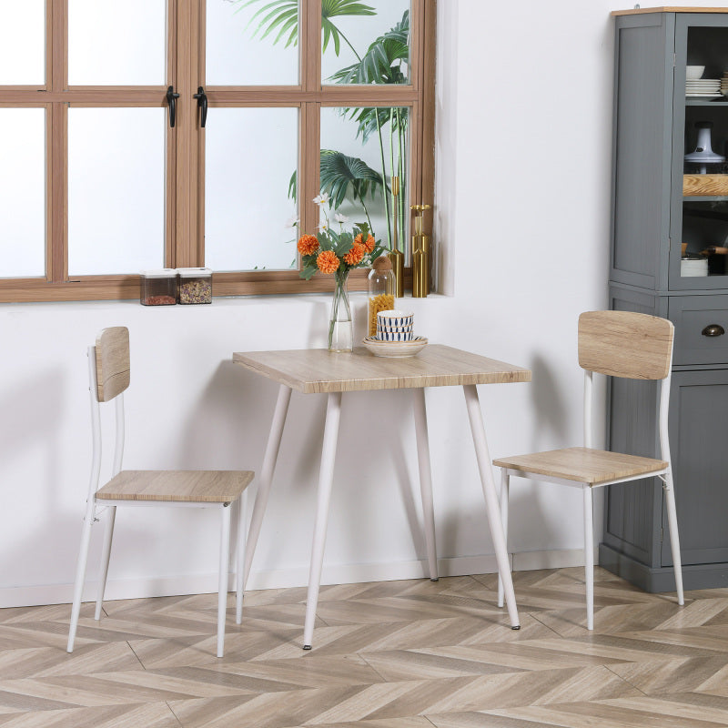 3-delige Eettafelset – Eetkamerset – Tafeltje Met Stoelen – Keukentafelset – Compact Eetgroep – Natuurlijk Houtnerf + Wit – MDF Tafelblad – Metalen Frame Met PVC-coating