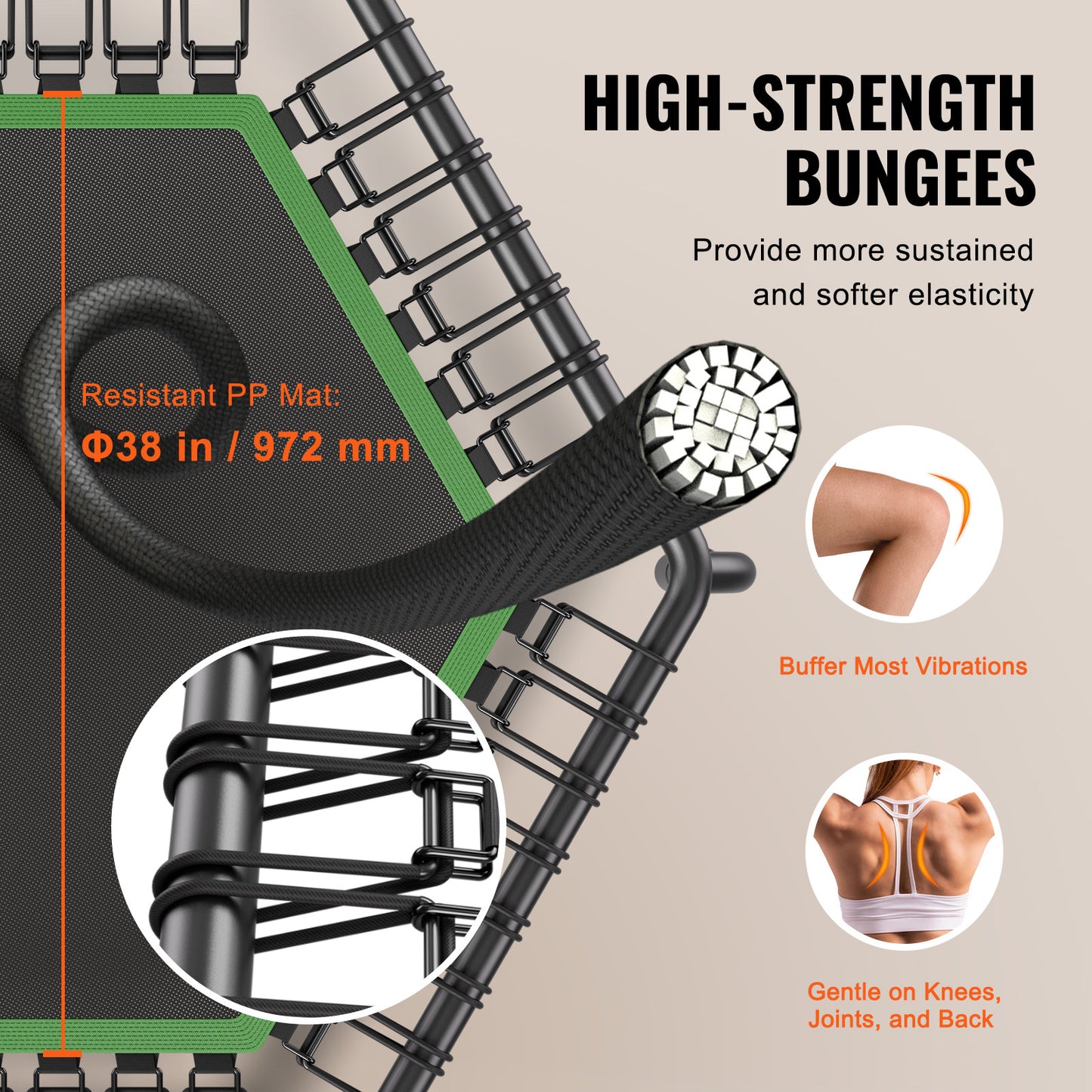 Mini Trampoline – Minitrampoline – Fitness Trampoline – Rebounder – Springmat – Verstelbaar Handvat – Draagkracht 204 kg