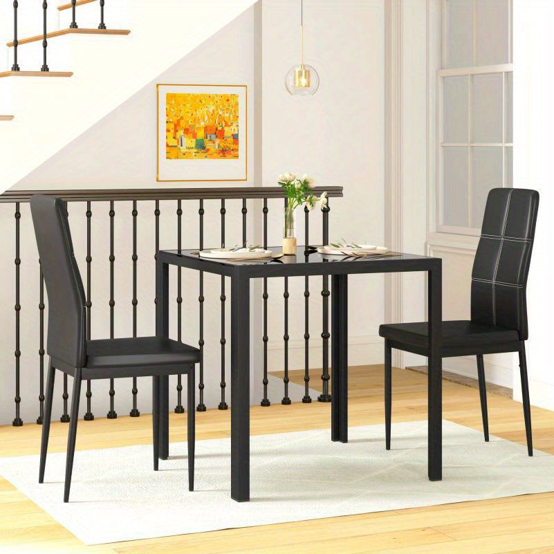 Eettafel Set – Eethoek – Keukentafel – Diningset – Zitgroep – Glazen Tafelblad – Robuust Metalen Frame