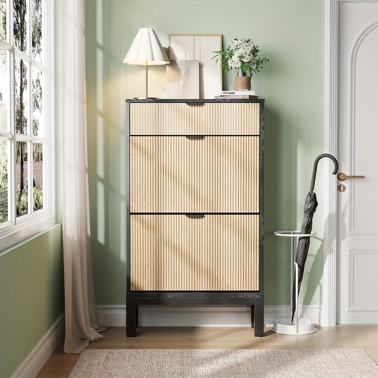 Schoenenkastje – Schoenenrek – Schoenenopberger – Schoenendisplay – Schoenenkast – Smal Vrijstaand Design – 16 Paar Opbergruimte – MDF Hout Metalen Pootjes