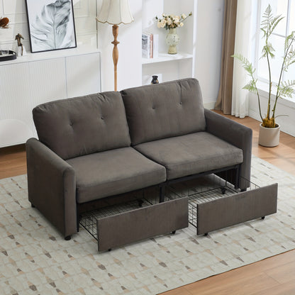 Tweezitsbank – Compacte Bank – Minimalistische Sofa – Stijlvolle Couch – Tweepersoonsbank – Opberglade – Duurzaam Bamboe – Donkergrijs
