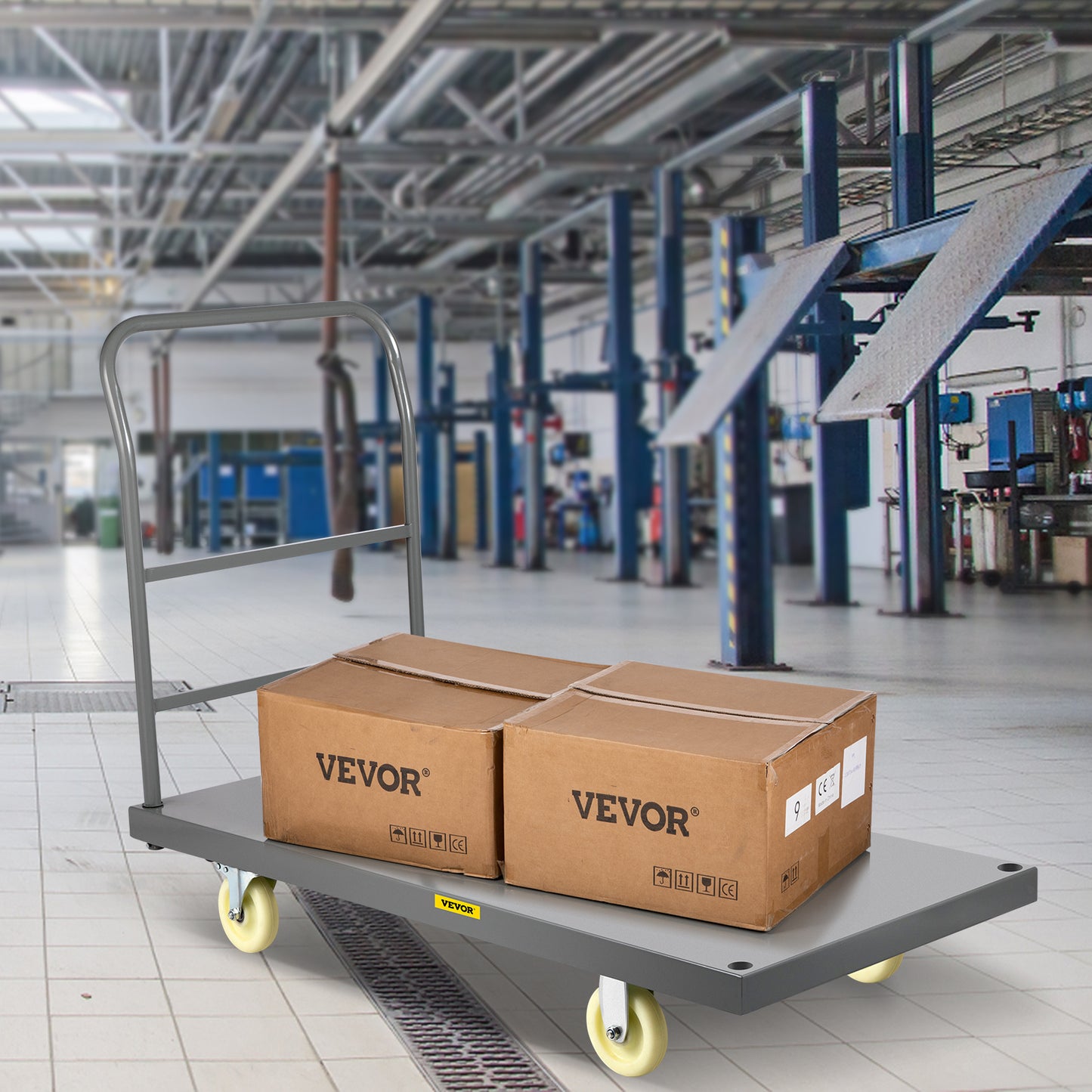 Palletwagen – Platformwagen – Pompwagen – Transpallet – Handwagen – 900 kg Draagvermogen – Stalen Frame met Nylon Zwenkwielen