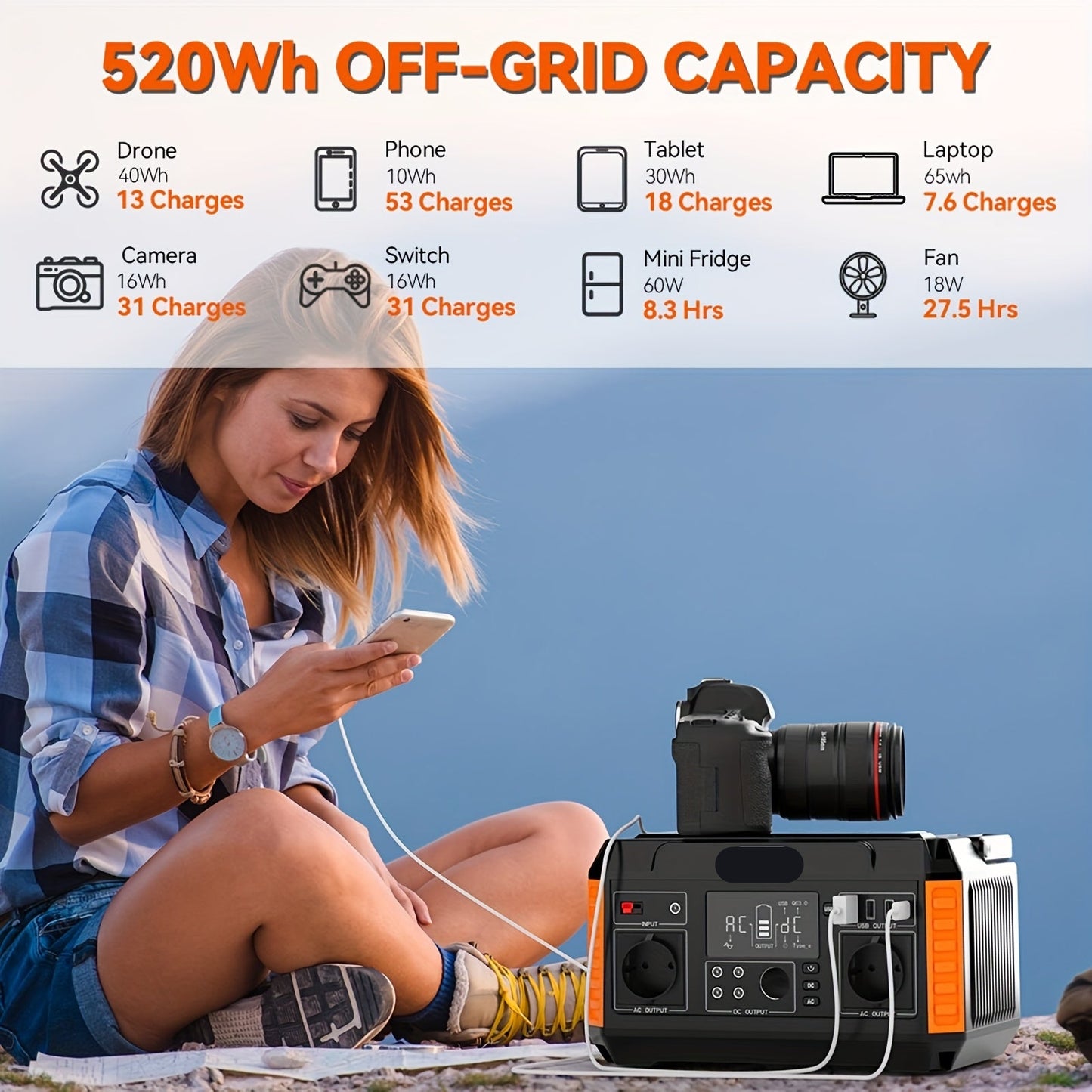 Draagbare Power Station – Mobiele Accu – Externe Batterij – Noodstroom – Backup Energie – 520Wh Lithium – 500W Continuvermogen