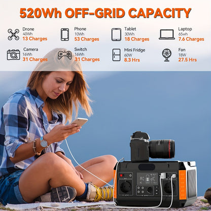 Draagbare Power Station – Mobiele Accu – Externe Batterij – Noodstroom – Backup Energie – 520Wh Lithium – 500W Continuvermogen