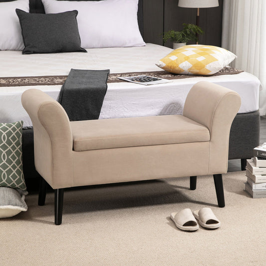 Opbergbank – Opbergbankje – Bankje – Zitbank – Opbergmeubel – Beige – Fluweel Polyester – Stevige Rubberen Poten – 111,5x41x65 cm