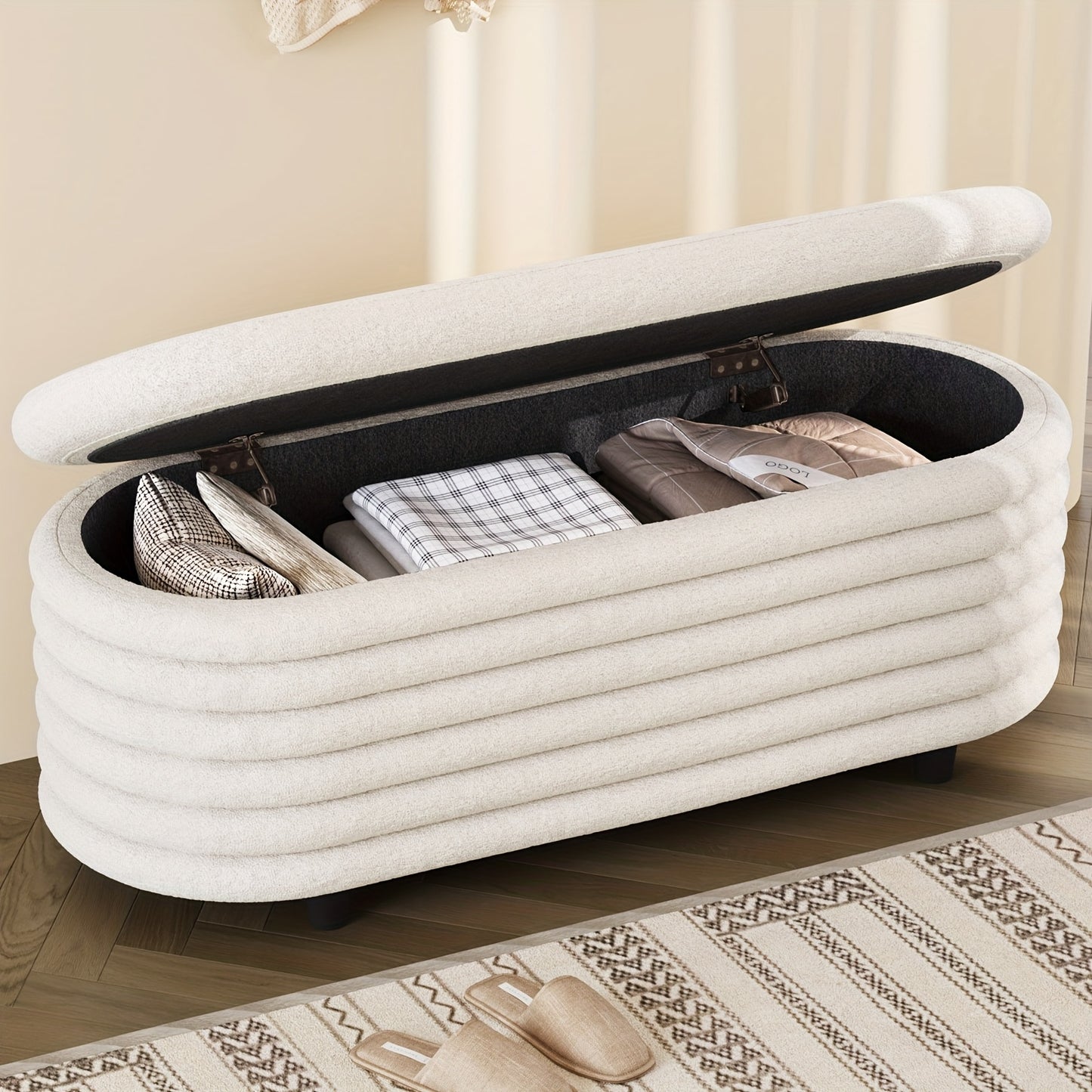 Witte Opberg Ottoman – Slaapkamer Kruk – Voetenbank – Schoenenkast – Opbergmeubel – 3,2 Kubieke Voet Ruimte – Zachte Gewatteerde Zitting