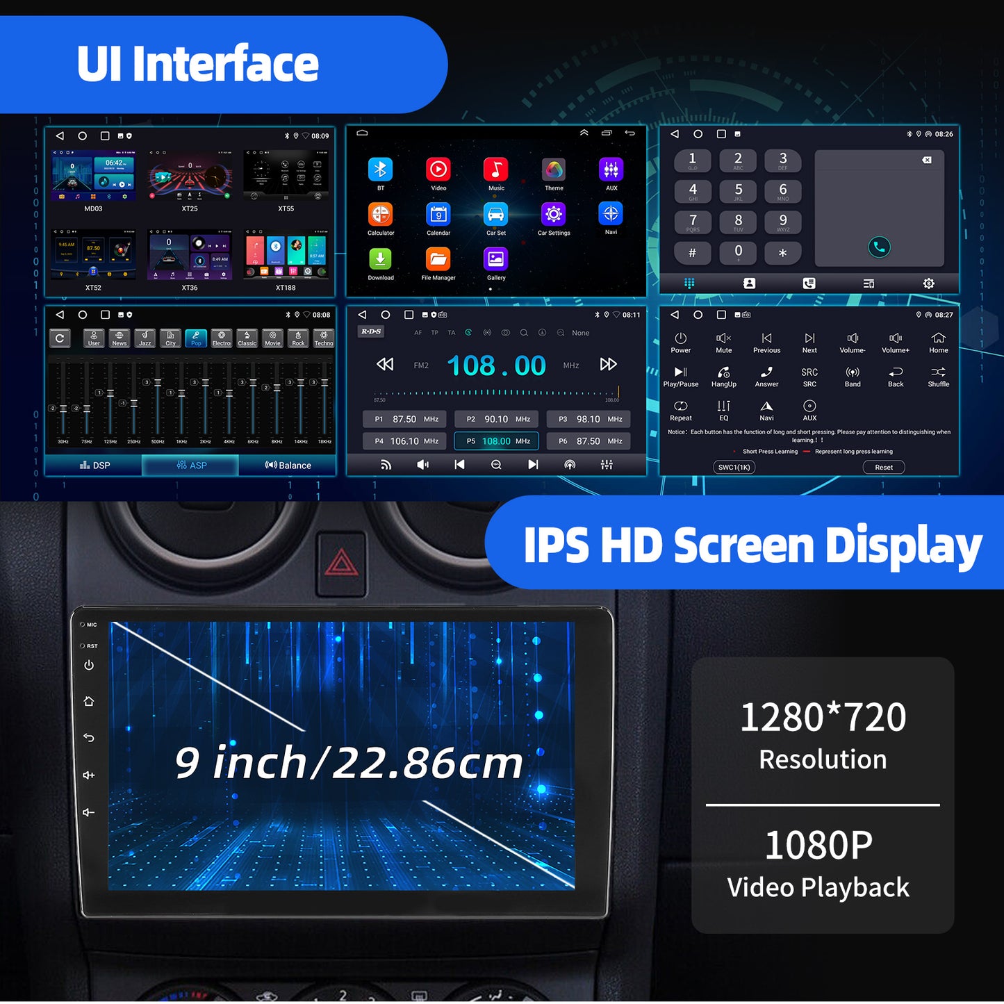 Android 15 Autoradio – Multimedia Systeem – Navigatie Unit – Inbouw Radio – Touchscreen Radio – 9 Inch HD Scherm – Draadloze CarPlay & Android Auto