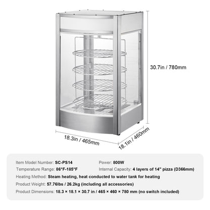 Pizza Warmer – Pizza Warmhoudkast – Pizza Display – Food Warmer – Warmhoudkast – 4-Laags Roestvrij Staal – Stoomfunctie Tegen Uitdroging