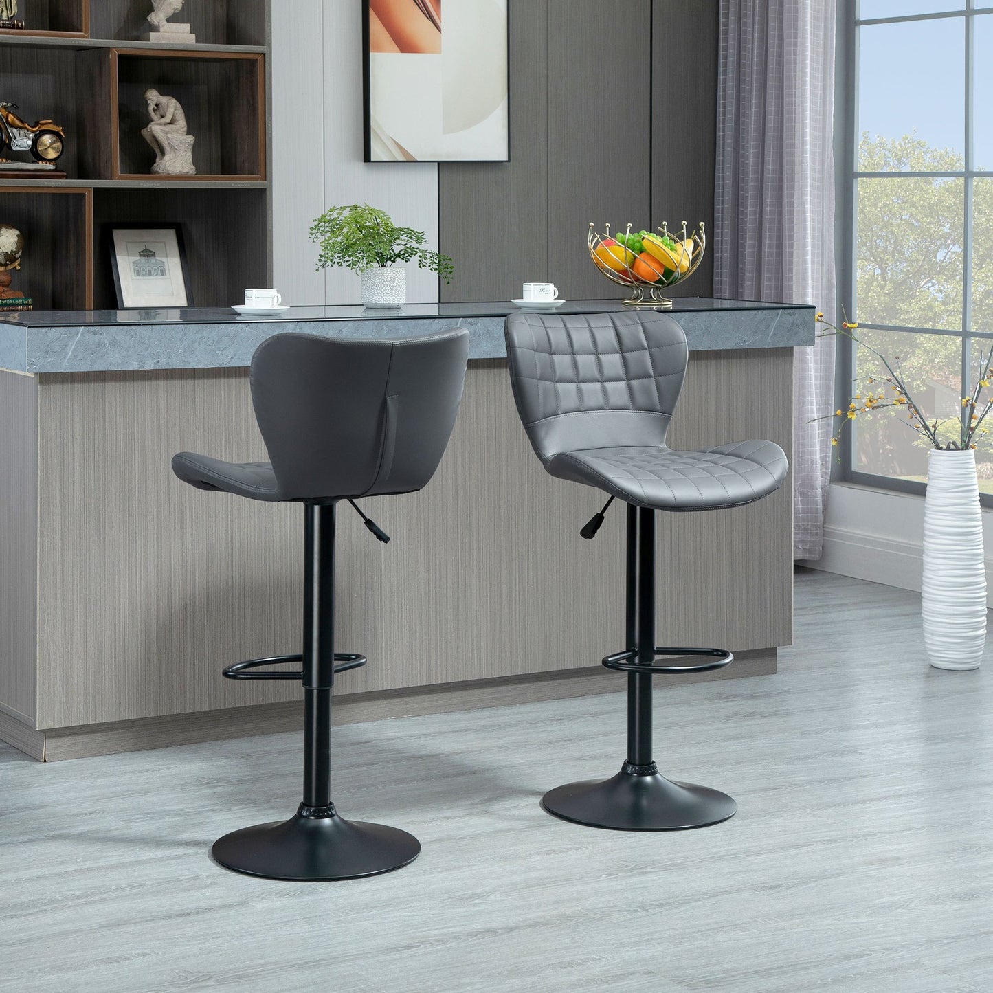 Barkrukken – Barkruk – Barstoelen – Keukenkruk – Bistrokruk – Verstelbare Hoogte – 360° Draaibaar – Kunstleer Grijs