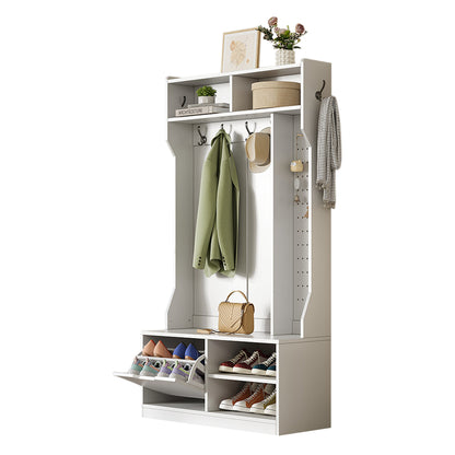 Garderobekast – Kledingkast – Halmeubel – Opbergkast – Kapstok – Wit – Met Bankje – 6 Haken – Ruimtebesparend – Eenvoudige Montage Zonder Gereedschap – 100x186x40 cm