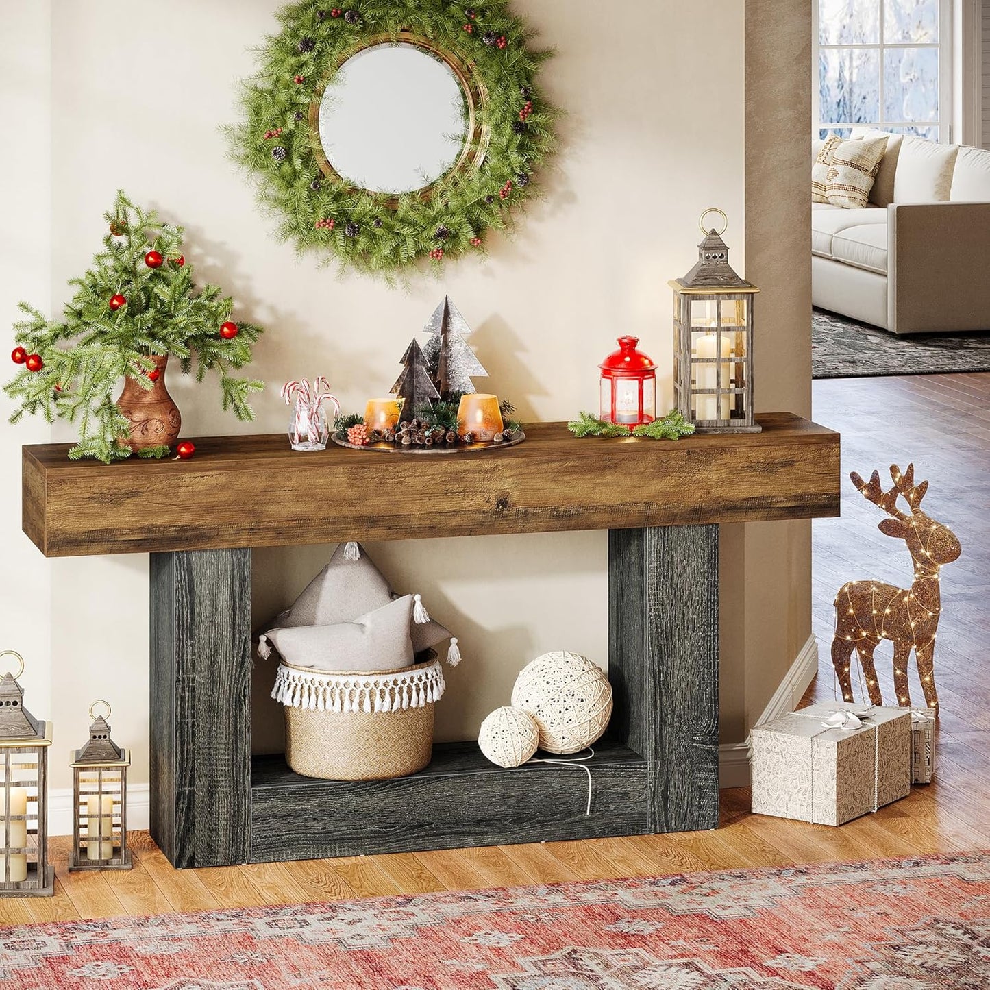 Sidetable – Haltafel – Banktafel – Bijzettafel – Tv-meubel – Landelijke stijl – 160 cm breed – Verstelbare poten