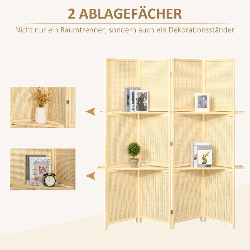 Kamerscherm – Roomdivider – Scheidingswand – Paravent – Kamerscheiding – Bamboe – 2 Planken – Opvouwbaar – Voetbeschermers – Natuurlijk Design