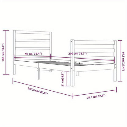 Bed frame in Wood Pine solid 90x200cm Removable and durable