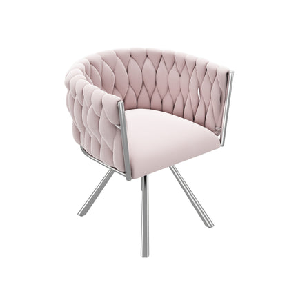 1pc Luxury Velvet Swivel Dressing Chair - Contemporary Pink Upholstery with Metal Legs, Elegant Bedroom or Vanity Stool for Makeup, Easy Assembly, No Power Needed, Makeup Vanity Chair, Modern Aesthetic, Sturdy Construction