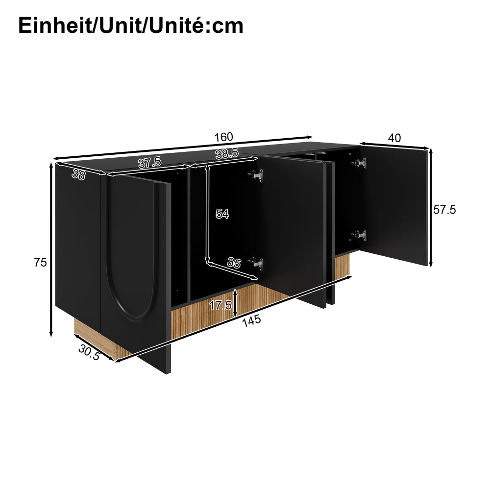 Modern 4-door Side-Panel Cabinets | Spacious Storage Space, Clear U-shaped Structure, Metal Material, Floor Mount, Ideal for Living and Dining Rooms, Practical Multi-Compartment Organization