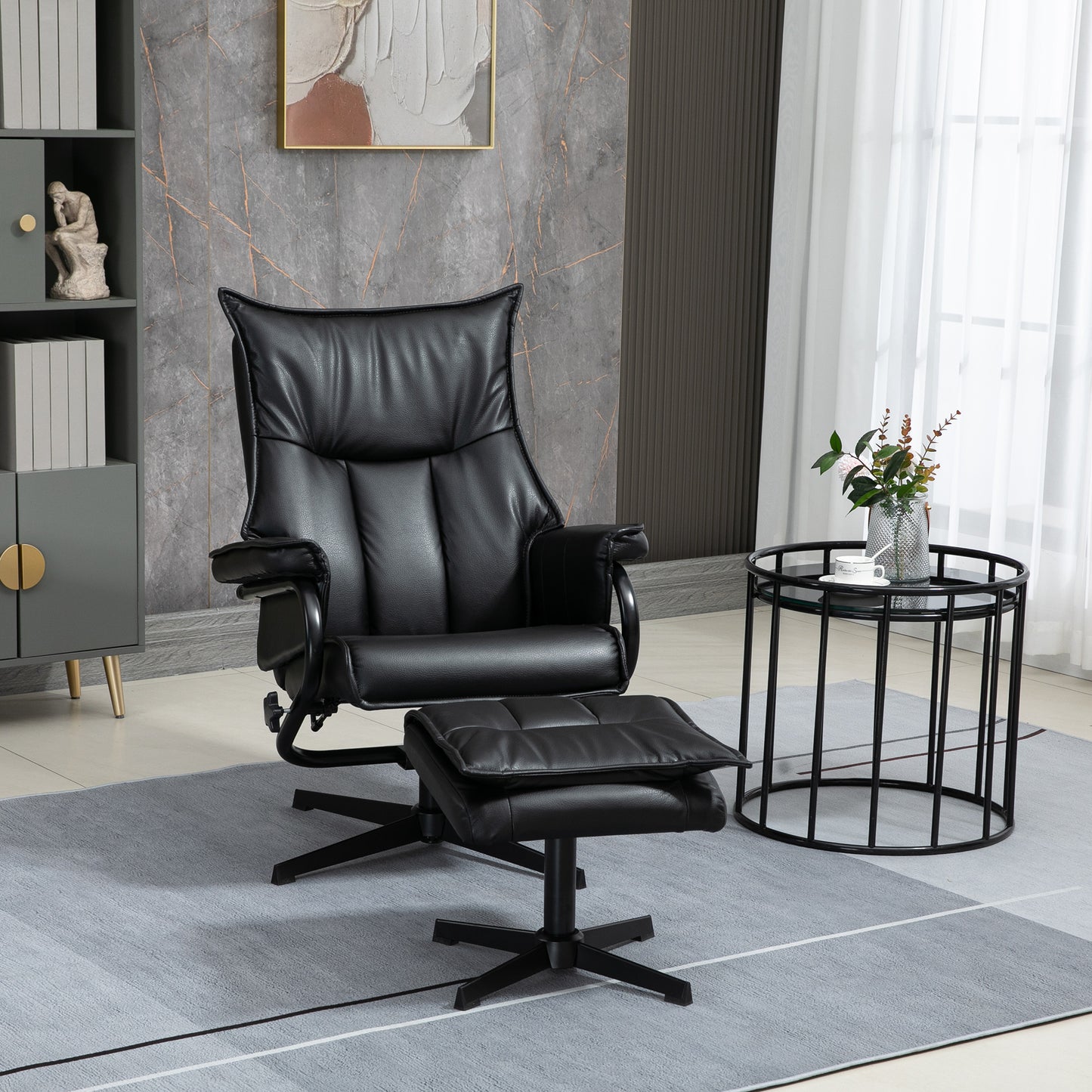 Draaifauteuil – Relaxstoel – Loungestoel – Fauteuil Met Voetenbank – Zwarte Fauteuil – 360° Draaibaar – Verstelbare Rugleuning Tot 135°