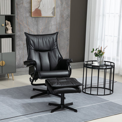 Relaxfauteuil – Relaxstoel – Zitstoel – Loungefauteuil – Draaifauteuil – Verstelbare Rugleuning 135° – Zwart Kunstleer Met Voetbank