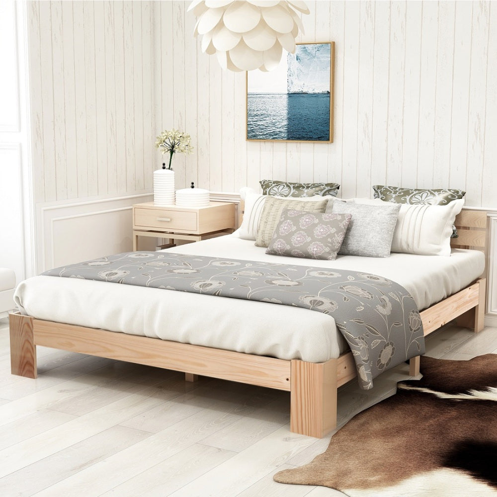 Massief Houten Tweepersoonsbed – Houten Bed – Slaapbank – Bedframe – Slaapmeubel – Massief Dennenhout – Inclusief Hoofdbord en Lattenbodem – 200x140 cm – Duurzaam & Eenvoudig Te Monteren