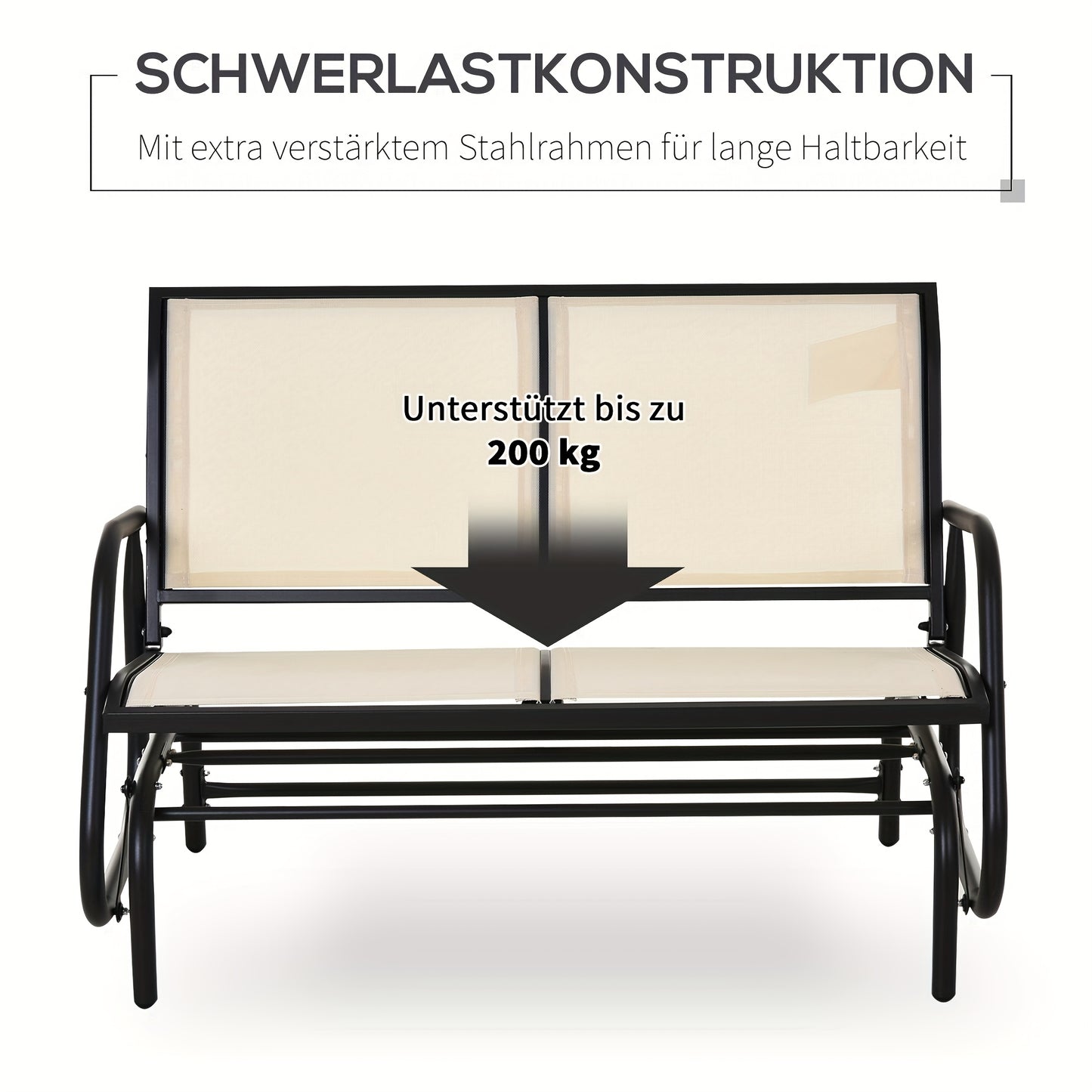 Loungebank – Loungestoel – 2-Zitsbank – Tuinbank – Bank – Metallisch Frame – Compact 120x70x85 cm – Zwart Champagne