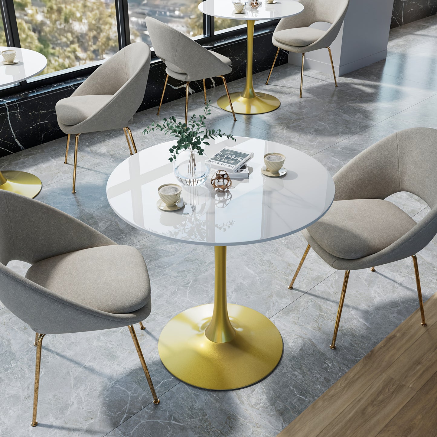 Modern Round Dining Table with Sintered Stone Top & Golden Metal Legs - 78cm Height, Scratch & Heat-Resistant Surface, Seats 2-4 People, Luxury Marble-Like Table for Home, Restaurant, Cafe, Hotel - Easy Assembly, No Wood/Main