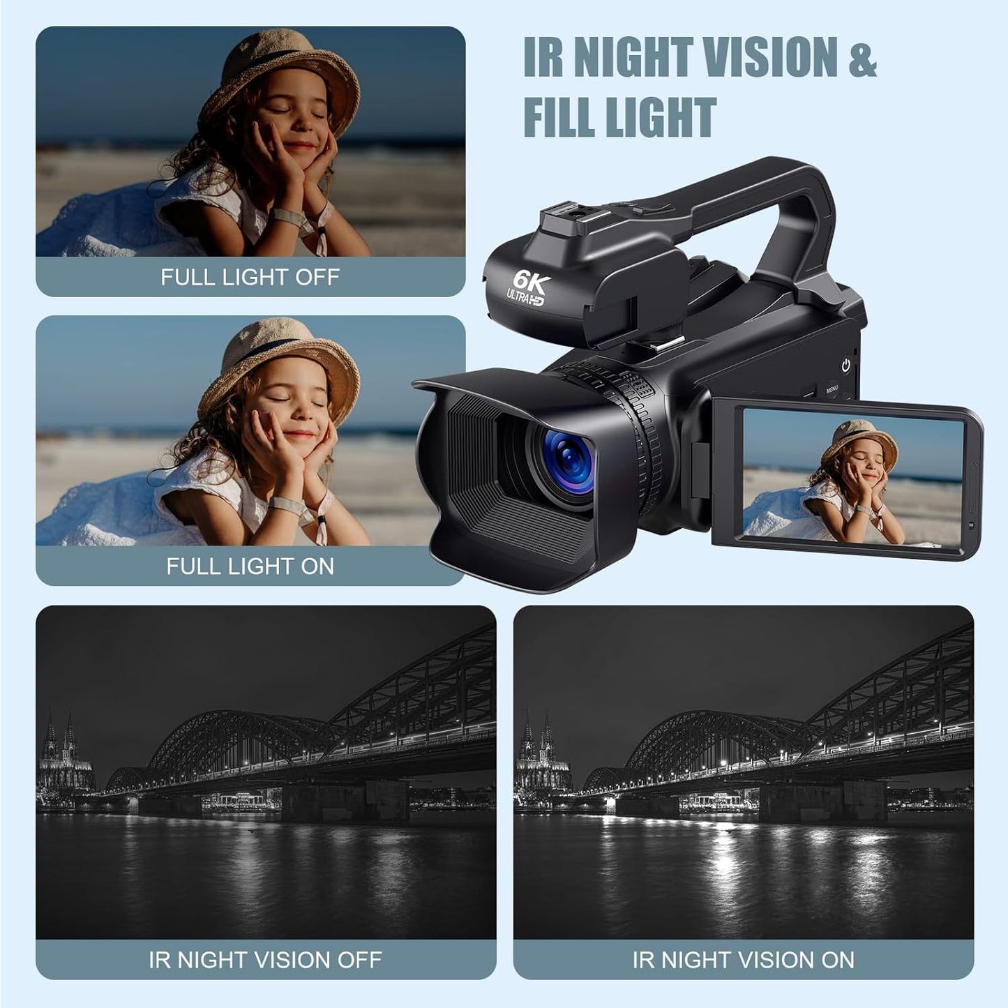 6K Camcorder – Videocamera – Filmcamera – Digitale Camera – Vlogcamera – 64MP Foto’s – 18x Digitale Zoom – 10,16 cm Touchscreen – Lange Batterijduur – Wifi Connectiviteit
