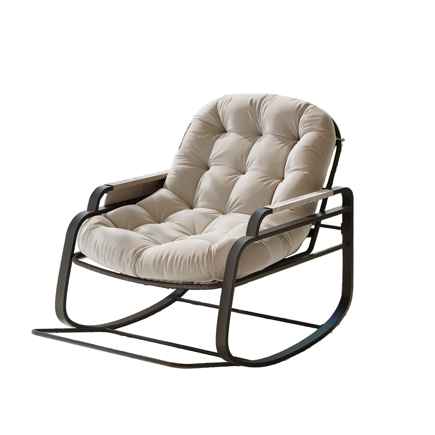 Schommelstoel – Relaxstoel – Verzorgingsstoel – Rieten Schommelstoel – Loungestoel – Beige Kleur – Ergonomisch Ontwerp – 89,5 x 94,5 x 93,5 cm