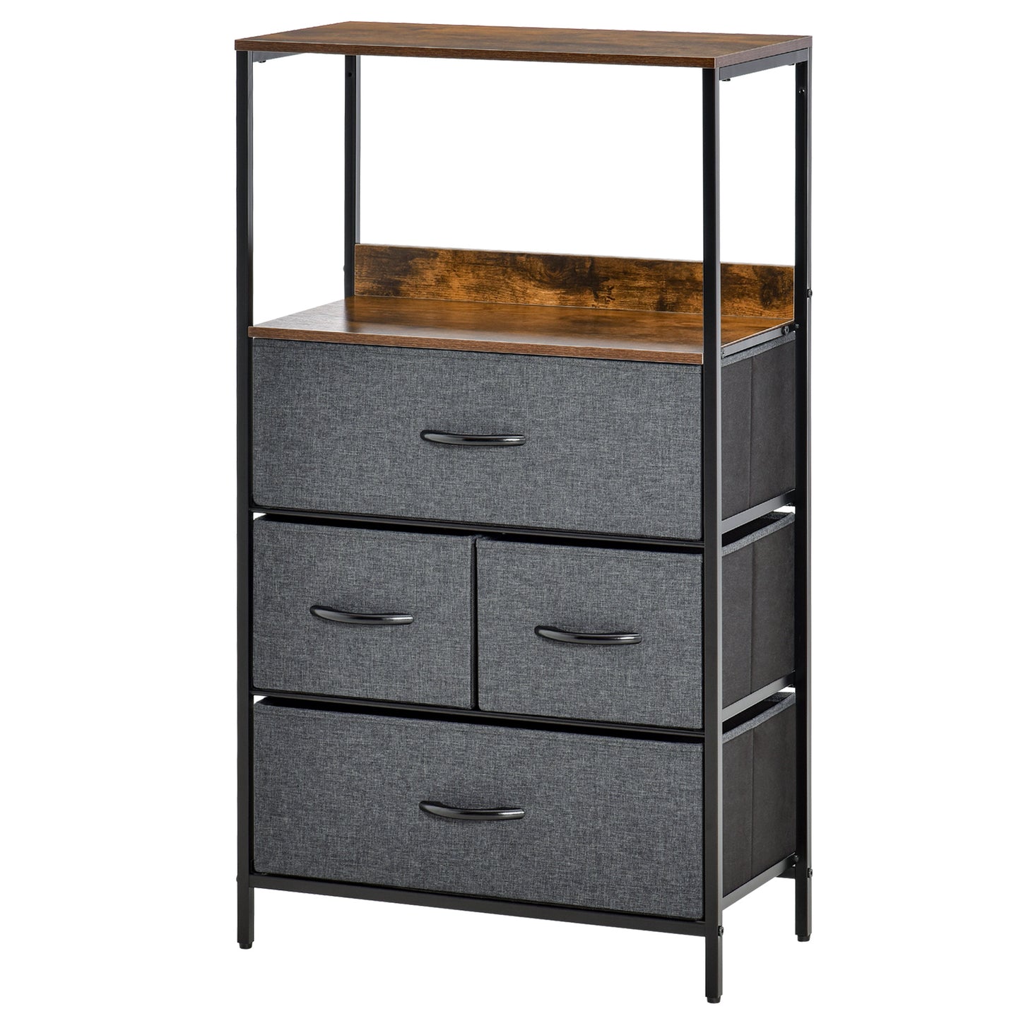 Linnenkast – Opbergkast – Dressoir – Kast Met Lades – Zwart – 4 Lades – Extra Open Plank – Compact & Onderhoudsvriendelijk