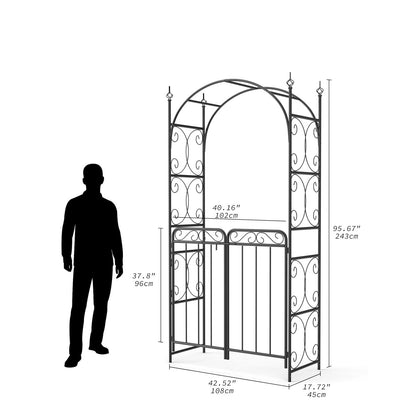 Tuinboog – Metalen Boog – Klimboog – Tuinpoort – Klimrek – Zwart Metaal – 243,84 cm Hoog – Weerbestendig & Roestvrij