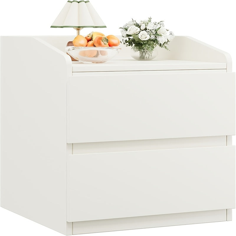 Nachtkastje – Bedside Table – Tafel – Opbergkastje – Lade Kastje – Wit Houten – 2 Lades – Handgreepvrij – Compact & Duurzaam