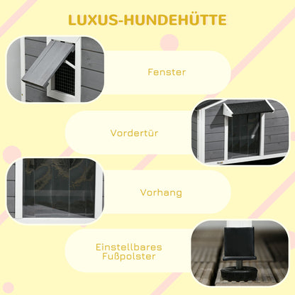 Hondenhok – Hondenhuis – Hondenbungalow – Hondenverblijf – Hondenhok Buiten – Massief Hout – Weerbestendig Met Asfalt Dak – Verwijderbare Vloer – 109x79x72 cm – Zwart Grijs Wit