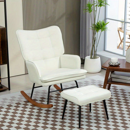 Draaifauteuil – Lounge Stoel – Relaxstoel – Schommelstoel – Fauteuil Met Voetenbank – Ergonomisch Design – Wit Zwart Hardhout & Metaal