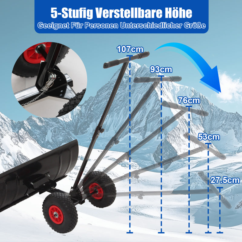 Sneeuwschuiver – Sneeuwschep – Sneeuwruimer – Bladschep – Winterschep – Met Wielen – 5-stand Hoogte Verstelbaar – Extra Brede 74 cm Schep – Metalen Constructie