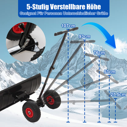 Sneeuwschuiver – Sneeuwschep – Sneeuwruimer – Bladschep – Winterschep – Met Wielen – 5-stand Hoogte Verstelbaar – Extra Brede 74 cm Schep – Metalen Constructie