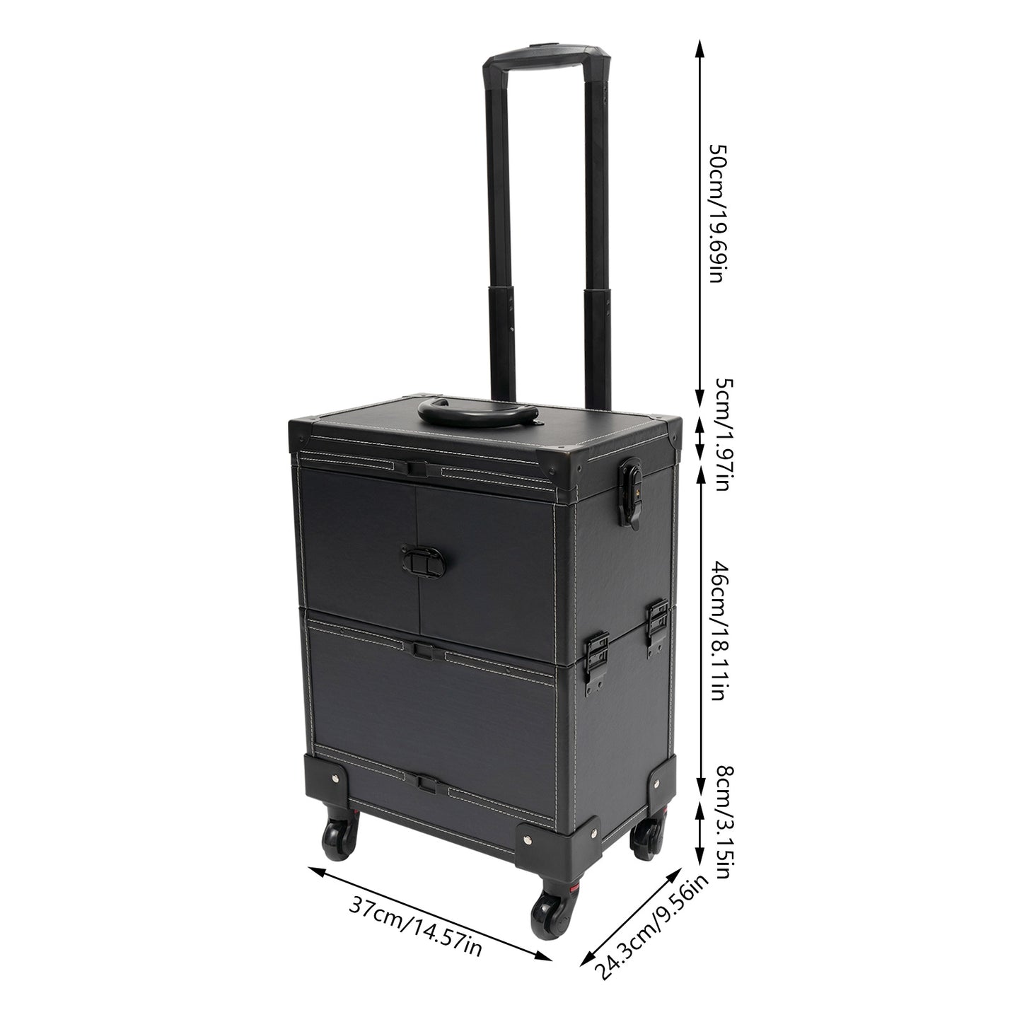 YIYIBYUS Professional Right-Angle Rolling Makeup Trolley - Durable PU Beauty Organizer with Multiple Compartments & Trays, Black Cosmetic Case for Makeup Artists, Nail Technicians, Hairdressers - Salon & Travel Use