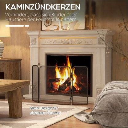 Haardscherm – Openhaard scherm – Vuurhaard beveiliging – Houtkachel afscherming – Glasvuurhaard scherm – Vouwbaar 96x56 cm – Hittebestendige glasdeuren & Mesh Achterpaneel
