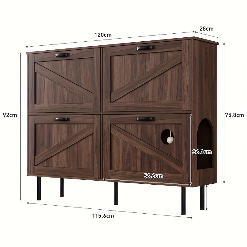 Schoenenkast – Schoenenrek – Schoenenopberger – Halmeubel – Schoenenkast met Klepdeuren – Smal & Compact – Duurzaam Kunststof – 3,2 Kubieke Voet Inhoud – 68,6 cm Hoogte – Donkerbruin/Zwart