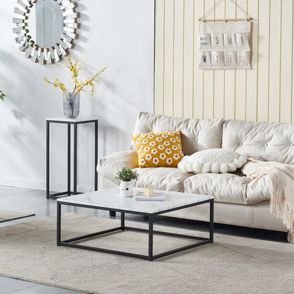Salontafel – Koffietafel – Tafeltje – Woonkamertafel – Bijzettafel – Zwart – Marmerlook MDF – Industrieel Design – 80x80x34 cm – Stevig Metalen Frame – Eenvoudig Montuur