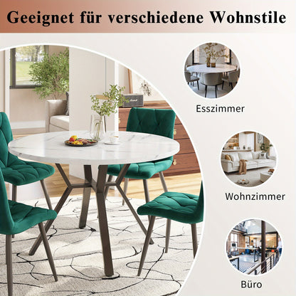 Modern And Stylish Round Marble Dining Table (1 Meter In Diameter) And Black X-shaped Coffee Table with Metal Supports for Stability And Durability, A Must-have for A Stylish Home.